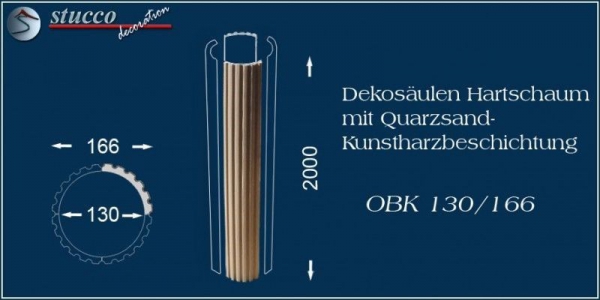 Kannelierte Dekosäule aus Hartschaum mit Beschichtung OBK 130/166