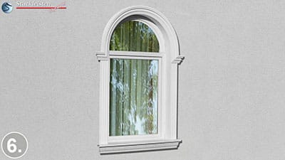 Fensterstuck mit Rundbogen und verschiedenen Stuckmustern