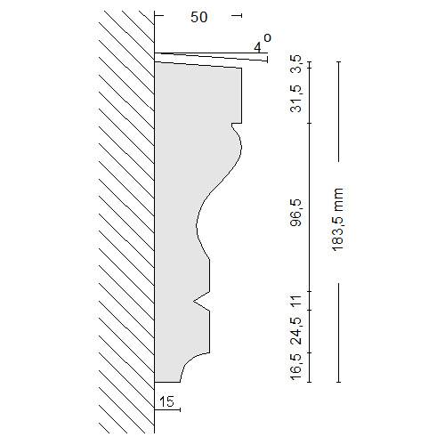 Bemaßter Querschnitt des Gesimsprofils München 119