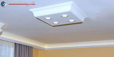 Quadratische Styropor-Deckenlampe Bayern 10 mit LED-Spots