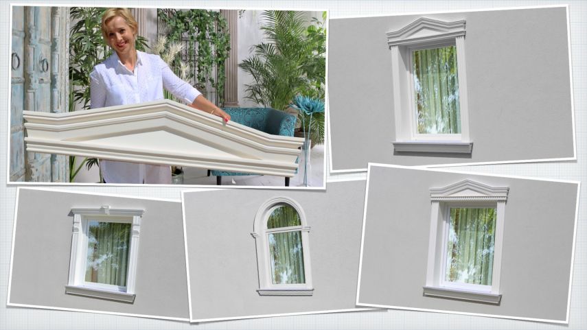 Fenstergiebel mit verschiedenen Stuckdesigns